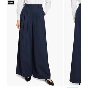 theory Wool Blend Wide Leg Nocturne Navy blue pleated Pants Size 4 Liquid Twill